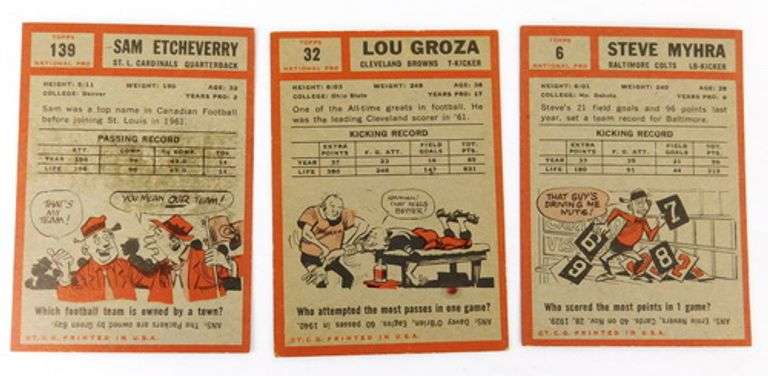 3 Topps 1962 Football Cards