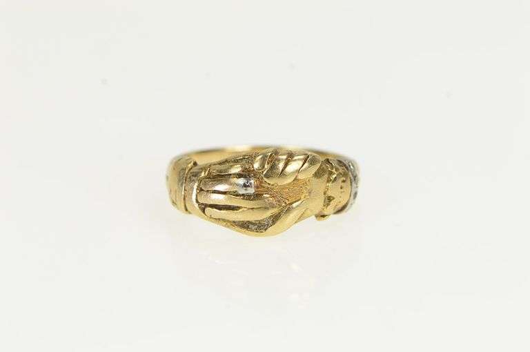 14K Yellow Gold Diamond Claddagh Hands Promise Loyalty Ring