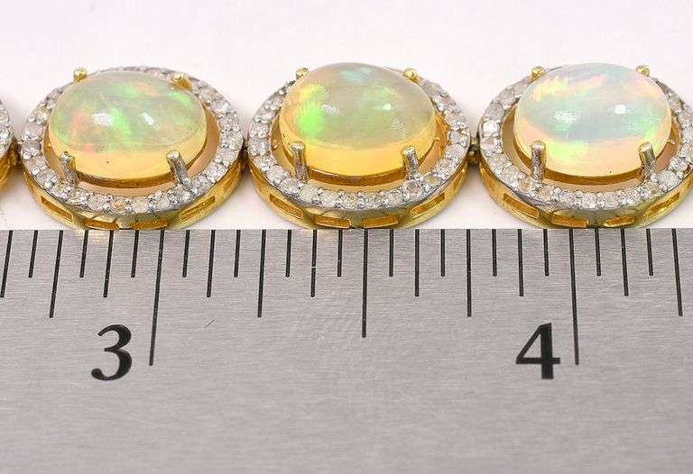 Brand New European 29.00CTW Ethiopian Opal W/ Fire & 2.90CTW Diamond Bracelet in Gold Plat
