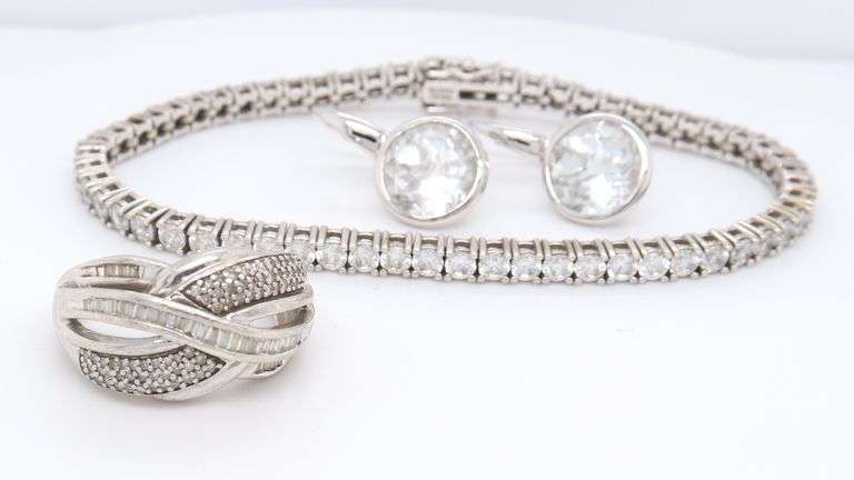 Group Lot of 925 Sterling Silver Cubic Zirconia Jewelry