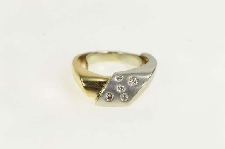 14K White Gold Two Tone Diamond Geometric Abstract Band Ring