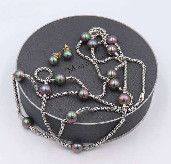 2 Set of Majorica Pearl Necklace and Stud Earrings
