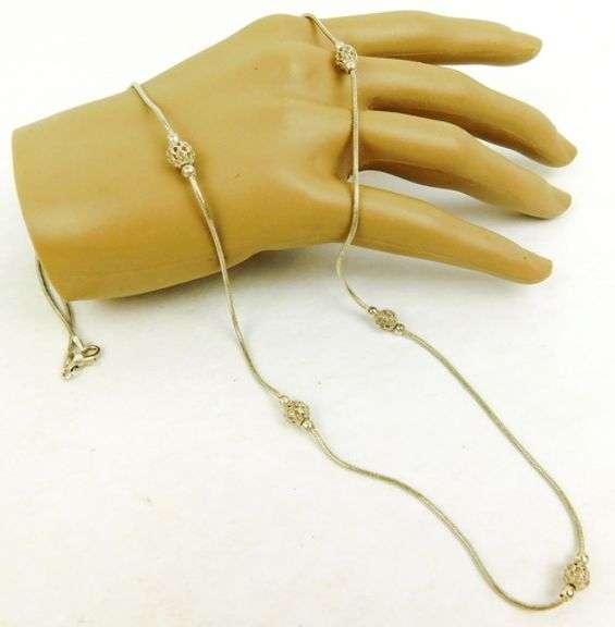 Long Sterling Necklace with Filigree Beads