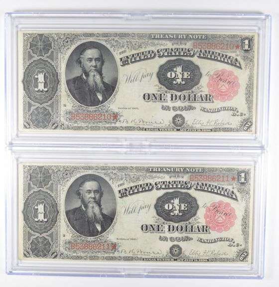 Lot (2) 1891 $1 Treasury Large Size Notes - Consecutive