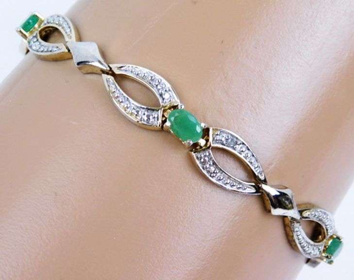 Pretty Sterling Emerald Link Bracelet