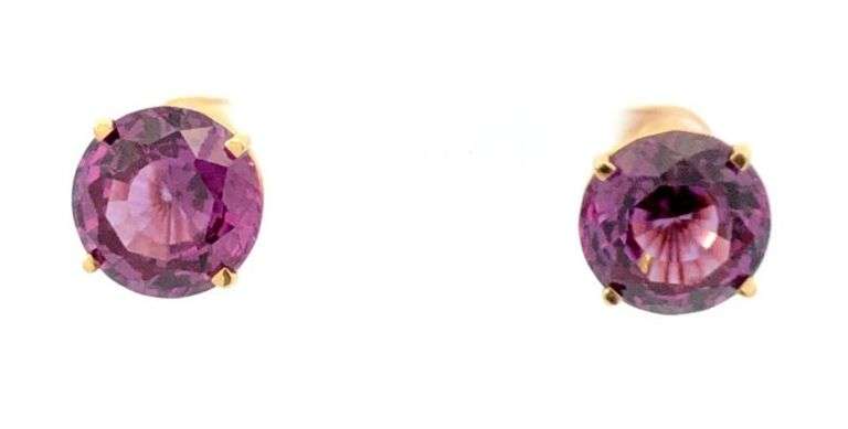 14K Yellow Gold Round Syn. Alexandrite Vintage Screw Back Earrings
