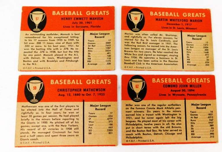 4 Fleer 1961 Baseball Greats