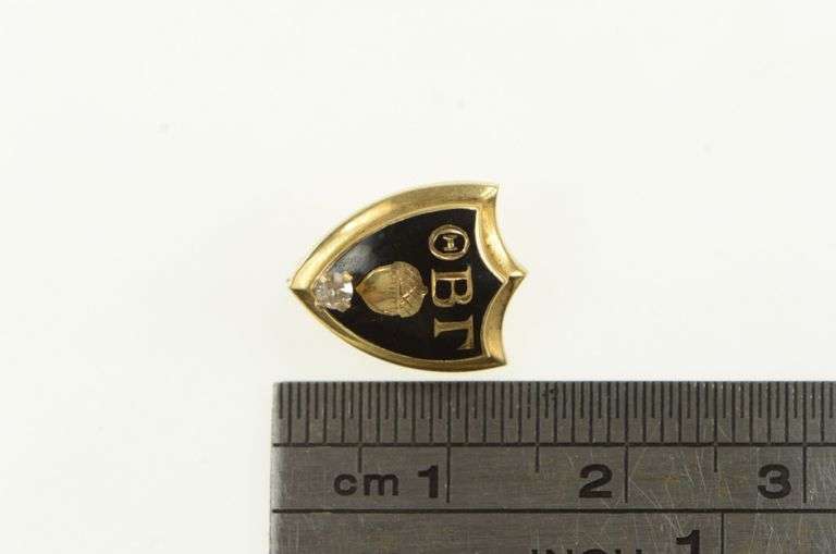 14K Yellow Gold Theta Beta Gamma Diamond Shield Lapel Pin/Brooch