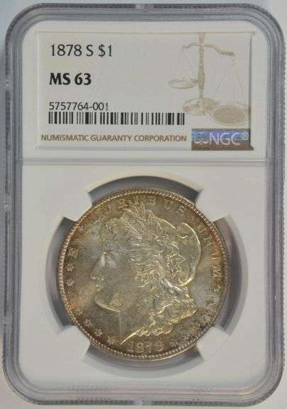 Very Choice BU 1878-S Morgan Silver Dollar. NGC MS63