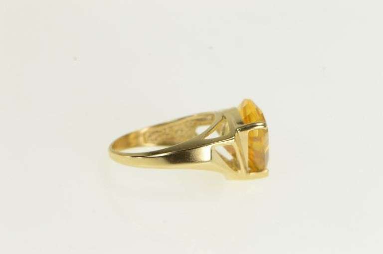 14K Yellow Gold Shield Cut Citrine Vintage Ornate Statement Ring