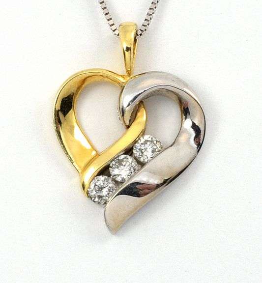 Sweet Bi-Color Diamond Heart on Necklace