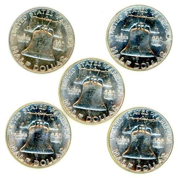 5 BU Franklin Half Dollars from 1961-D