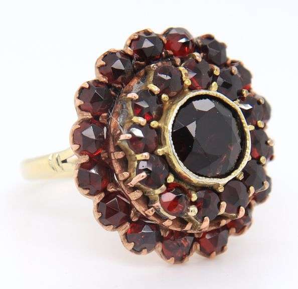 Beautiful Yellow Gold Wash Gold Top Studded Garnet Ring