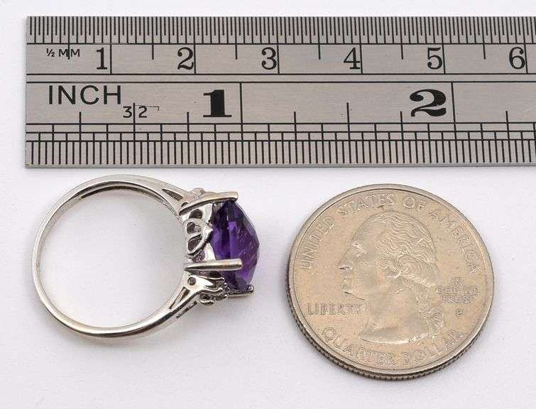 Modern 14k WG Amethyst & Diamond Ring