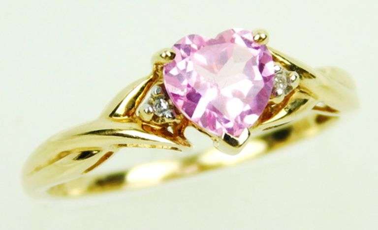 10K Pink Sapphire Heart Ring, Size 6.5