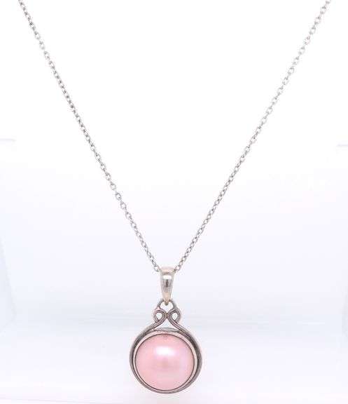 925 Sterling Silver Pink Pearl Pendant on Chain Necklace