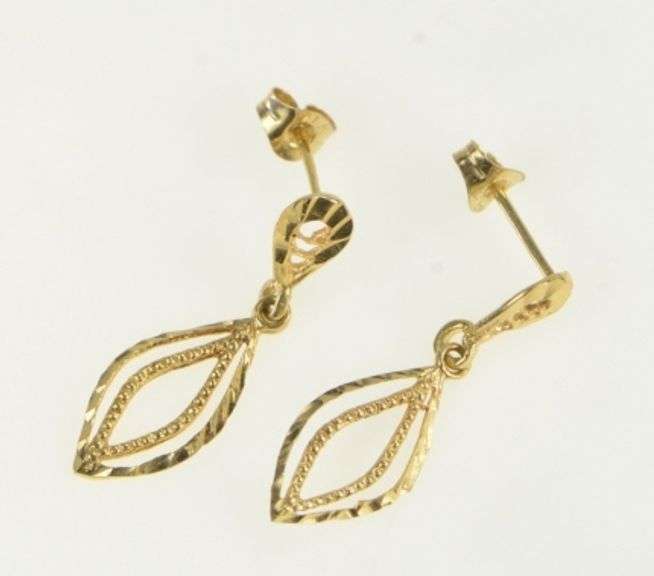 14K Yellow Gold Diamond Cut Vintage Drop Dangle Geometric Earrings