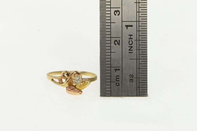 10K Yellow Gold Black Hills Leaf Diamond Vintage Statement Ring