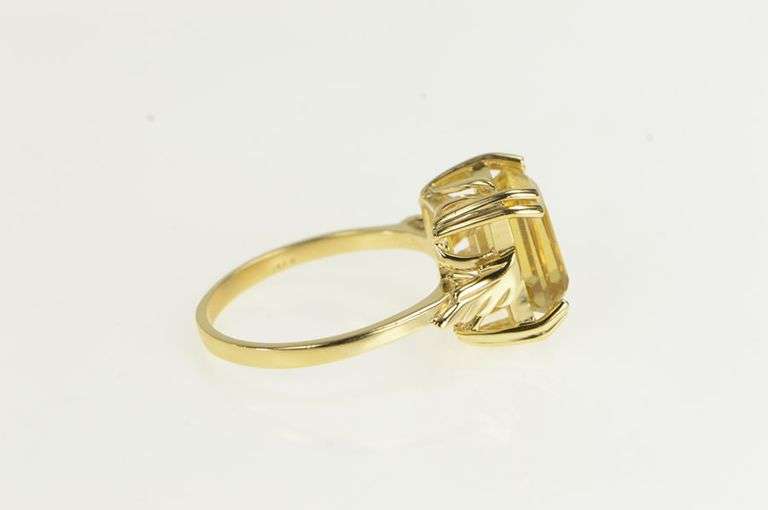 14K Yellow Gold Emerald Cut Citrine Ornate Cocktail Statement Ring