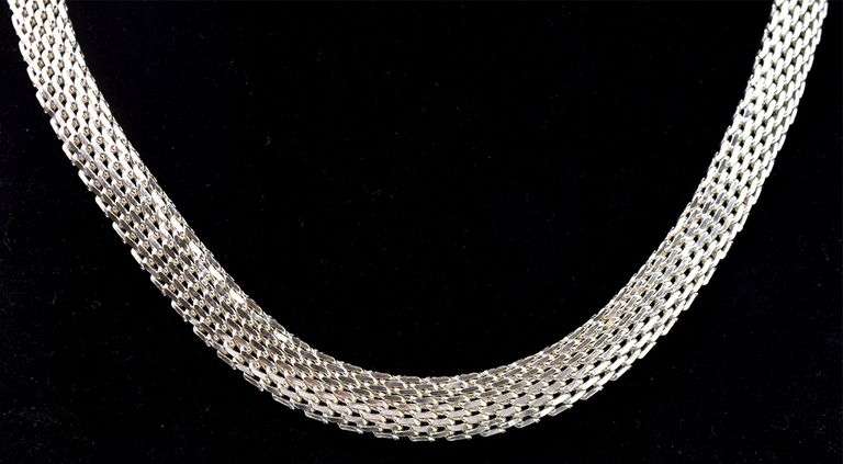 Vintage Wide Mesh Chain Necklace in Sterling Silver