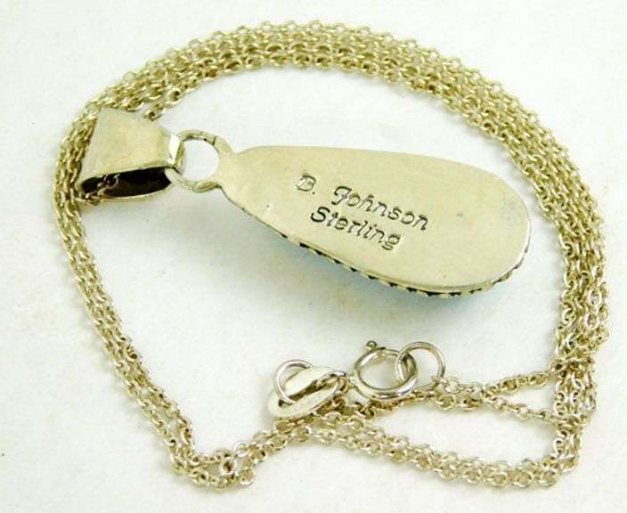 B. Johnson Navajo Sterling Turquoise Pendant & Chain
