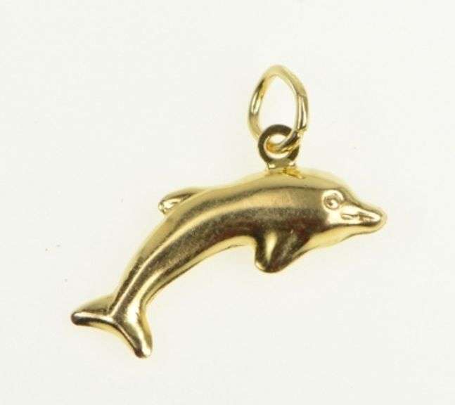14K Yellow Gold Puffy Dolphin Ocean Animal Nature Charm/Pendant
