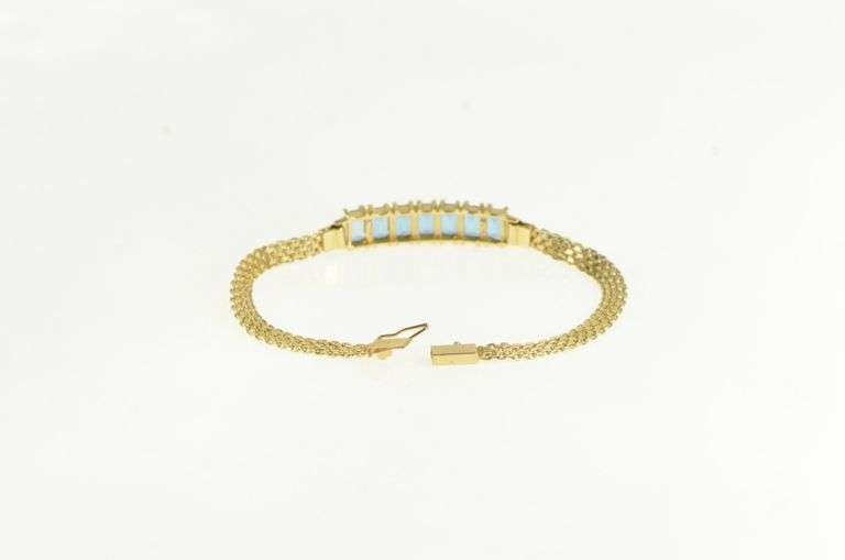 14K Yellow Gold Emerald Cut Blue Topaz Box Chain Vintage Bracelet