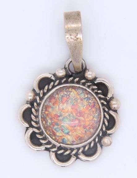 Vintage 925 Sterling Silver Mexico Signed Gemstone Pendant