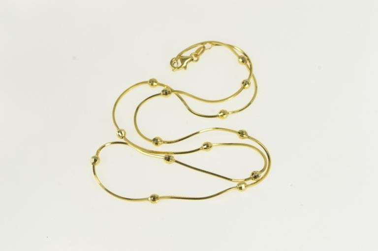 14K Yellow Gold Ball Dotted Square Box Chain Vintage Necklace