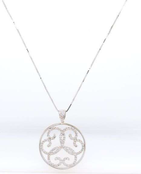 Sparkling White Gold Diamond Swirl Pendant on Chain