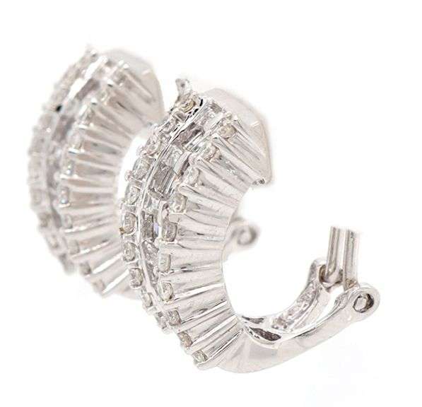 2.00ctw Baguette and Round Diamond J Hoop Earrings in 18K