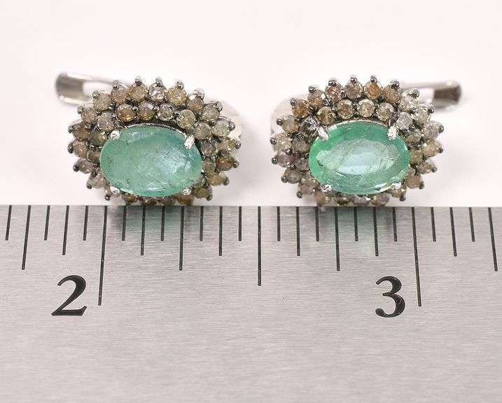 Amazing 3.10CTW Natural Emerald & 1.25CTW Diamond Earrings in Sterling Silver