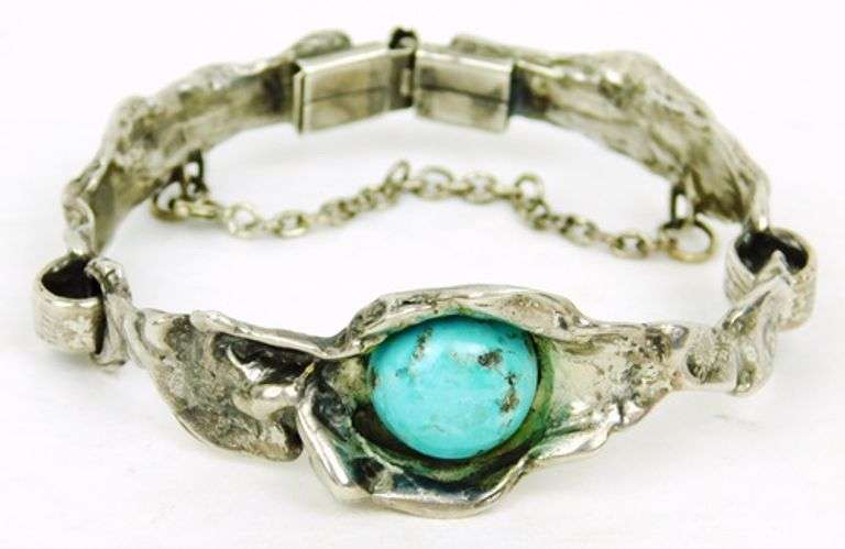 Superb Brutalist Sterling Turquoise Bracelet