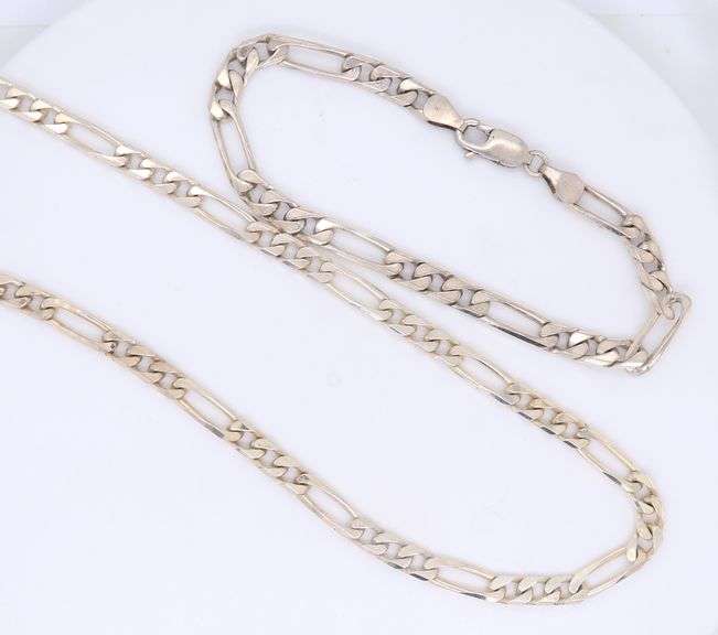 Set of Vintage Italian 925 Sterling Silver Figaro Necklace and Bracelet