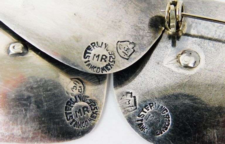 3 Signed Vintage Sterling Taxco Pins