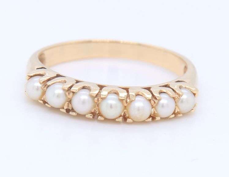 Gorgeous  Yellow Gold Seven Pearl Stacking Band