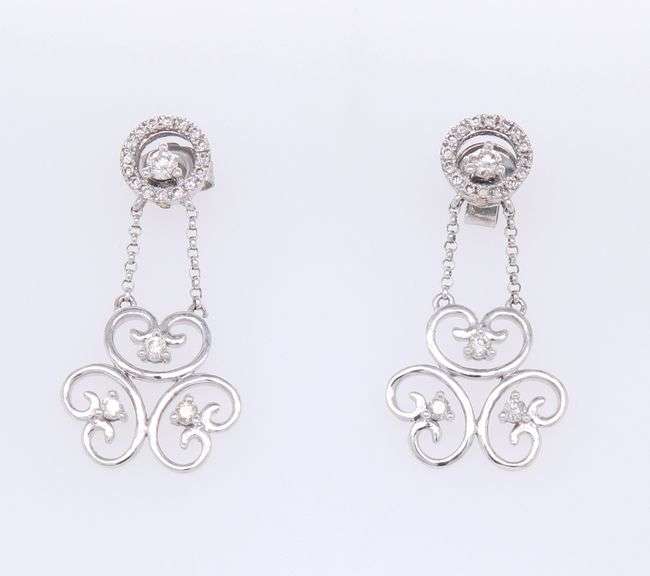Sparkling White Gold Diamond Swirl Dangle Earrings