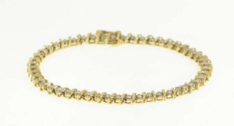 14K Yellow Gold 1.92 Ctw Diamond Wavy Link Classic Tennis Bracelet