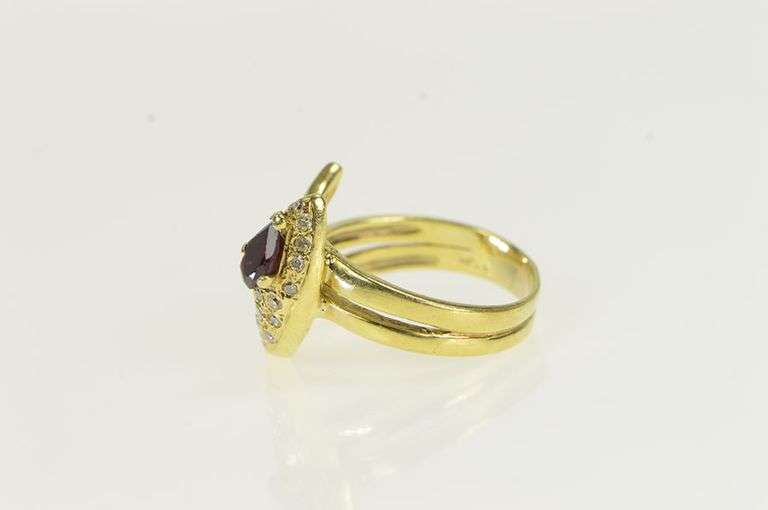 14K Yellow Gold Pear Ruby Pave Diamond Snake Serpent Ring