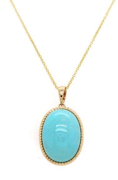New Effy Gemma Oval Turquoise Pendant Necklace in 14K