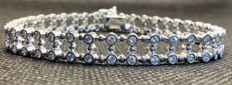 GORGEOUS AND STYLISH 14K WHITE GOLD TWO ROW DIAMOND BRACELET