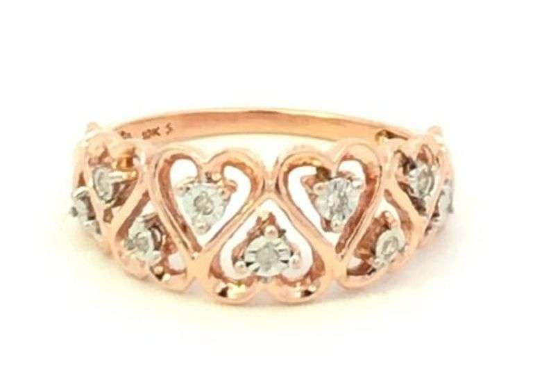 10K Rose Gold Vintage Diamond Heart Love Wedding Band Ring