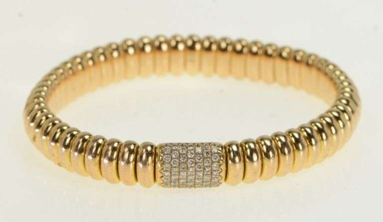 18K Rose Gold Pave Diamond 8mm Omega Chain Statement Bracelet