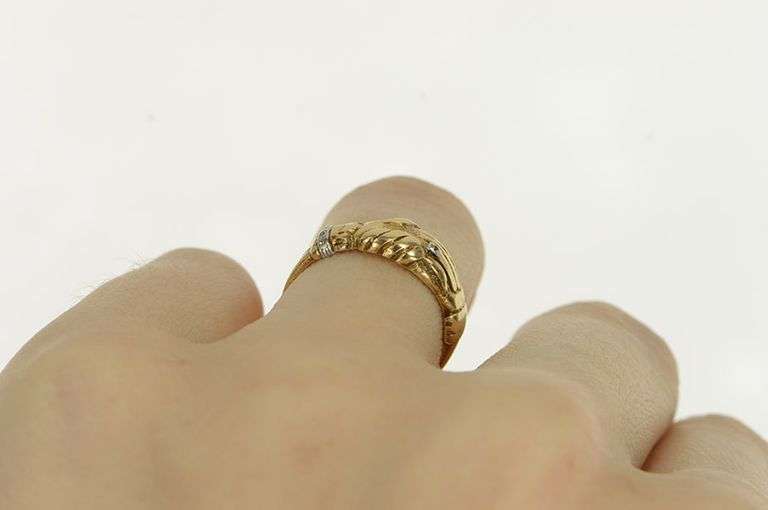14K Yellow Gold Diamond Claddagh Hands Promise Loyalty Ring