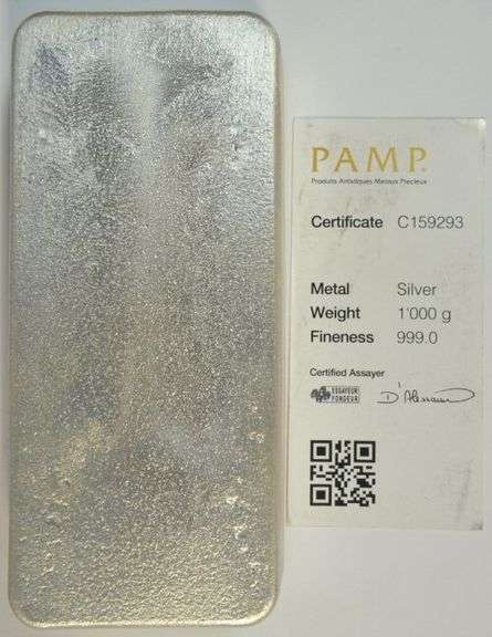 Superb Poured pure .999 fine 1 Kilo (1000 g) PAMP Silver Bar
