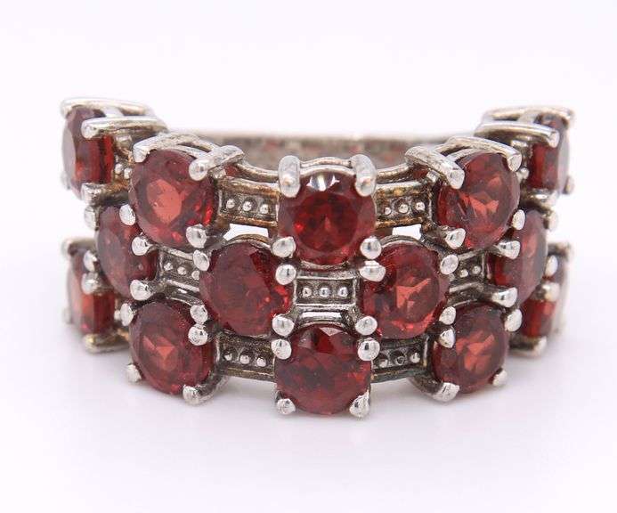 Set of 925 Sterling Silver Garnet Ring and Earrings