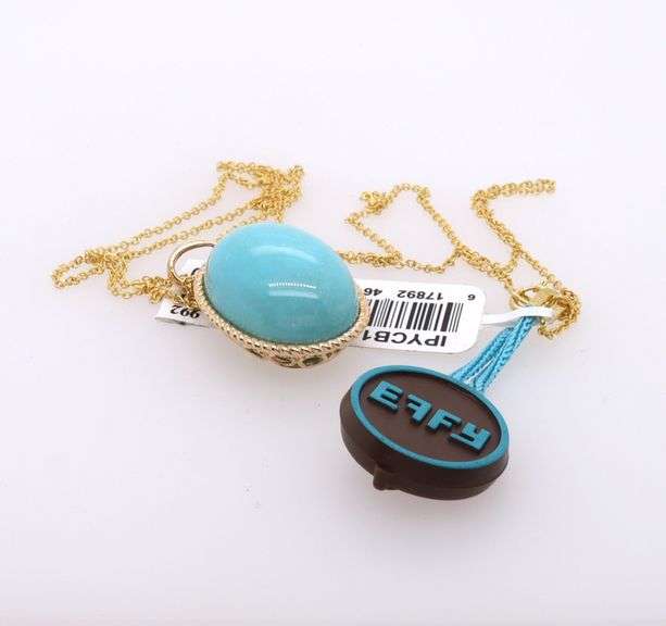 New Effy Gemma Oval Turquoise Pendant Necklace in 14K