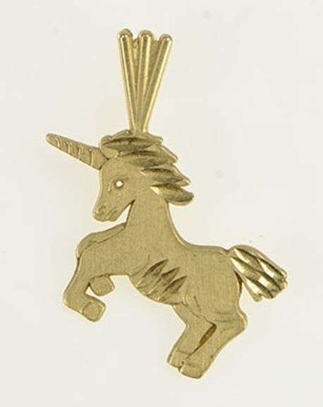 14K Yellow Gold Diamond Cut Unicorn Unique Symbol Charm/Pendant