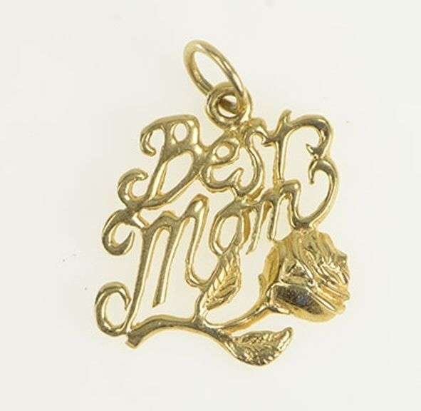 14K Yellow Gold Best Mom Rose Flower Mother's Day Charm/Pendant