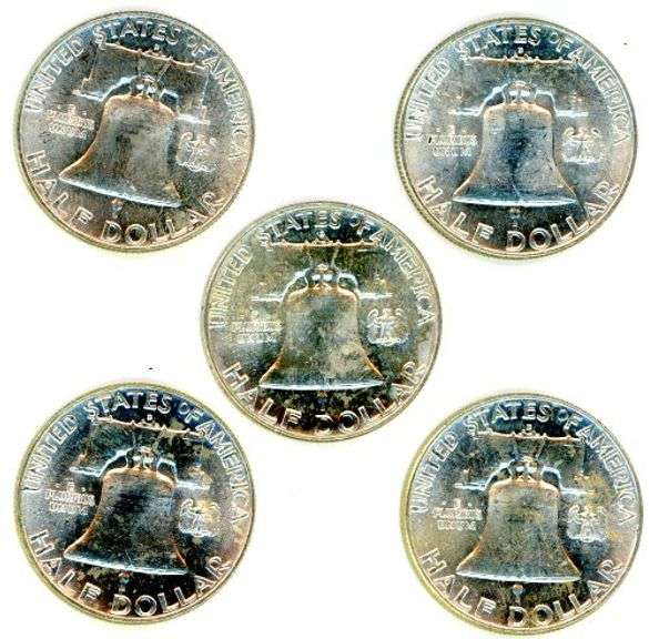 5 BU Franklin Half Dollars from 1961-D